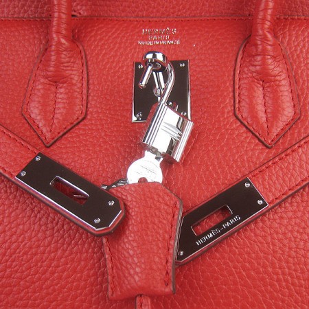 Hermes Birkin 30Cm Togo Leather Handbags Red Silver